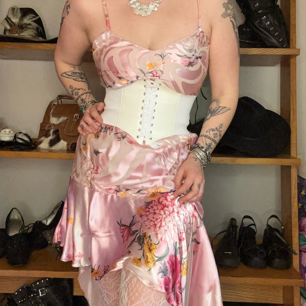 Floral Pink Silk Burnout Fairy Dress sollllld